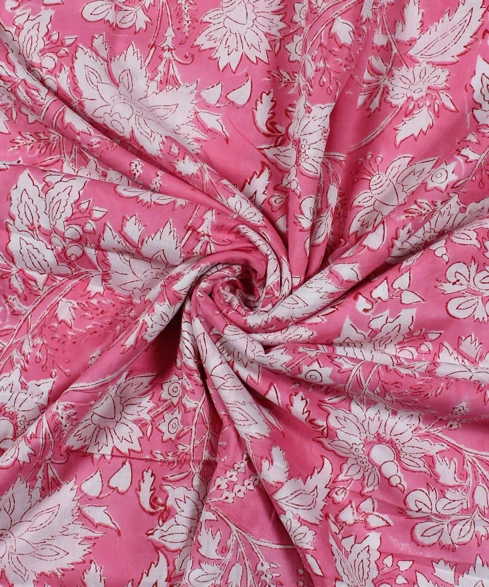 0.45m Pink white floral block print cotton fabric