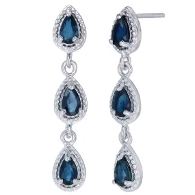 0.85 cttw Blue Sapphire Earrings in .925 Sterling Silver with Rhodium Pear Shape