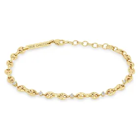 14k 5 Prong Diamond Small Puffed Mariner Chain Bracelet