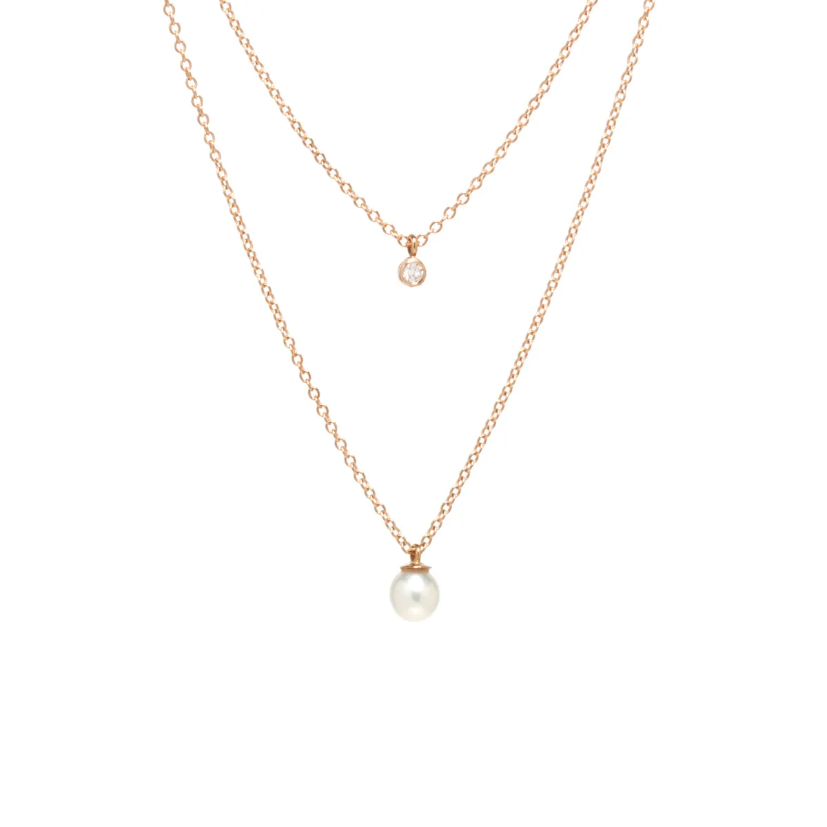 14k Diamond Bezel & Dangling Pearl Layered Necklace