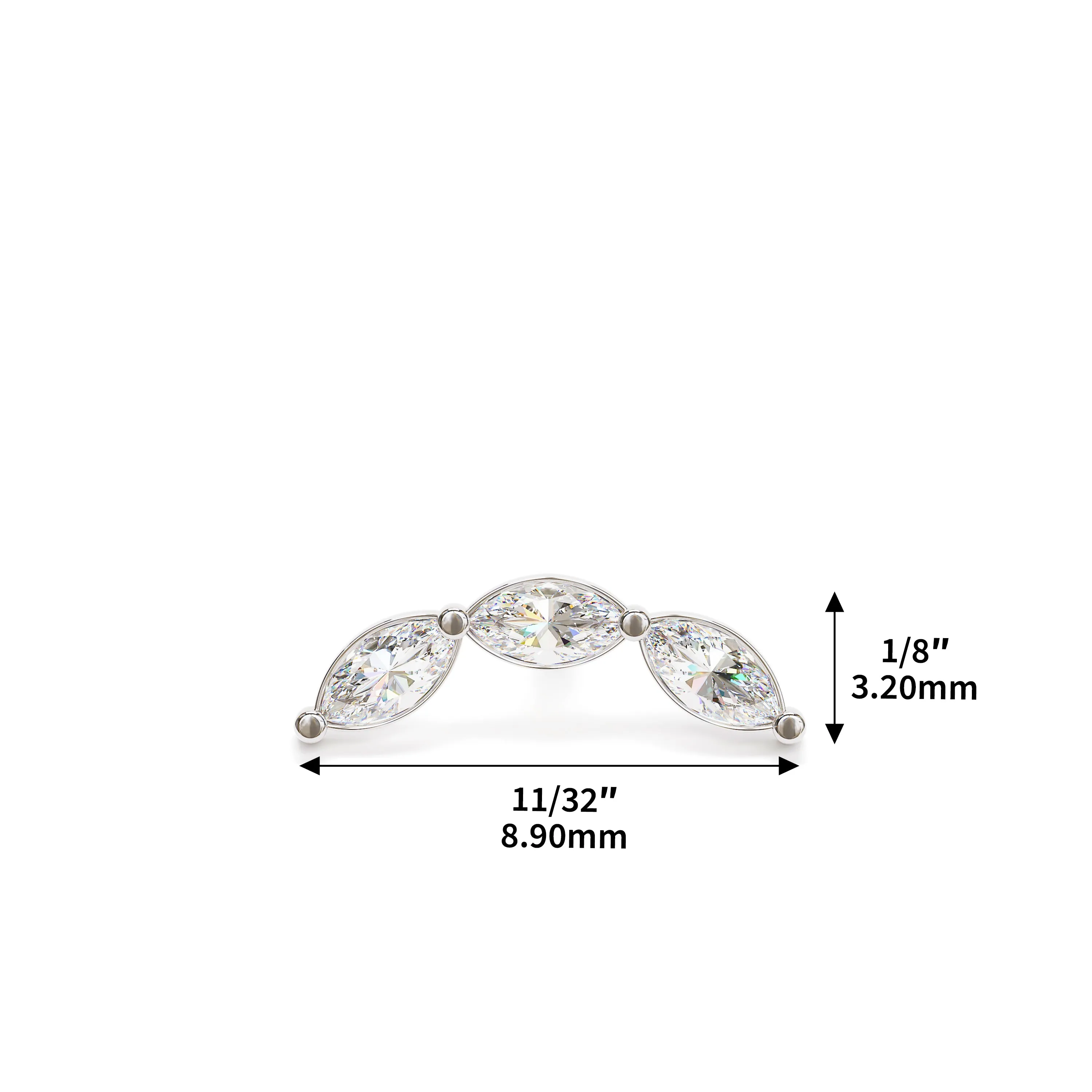 14K Gold Trio Marquise Diamond Curved Stud