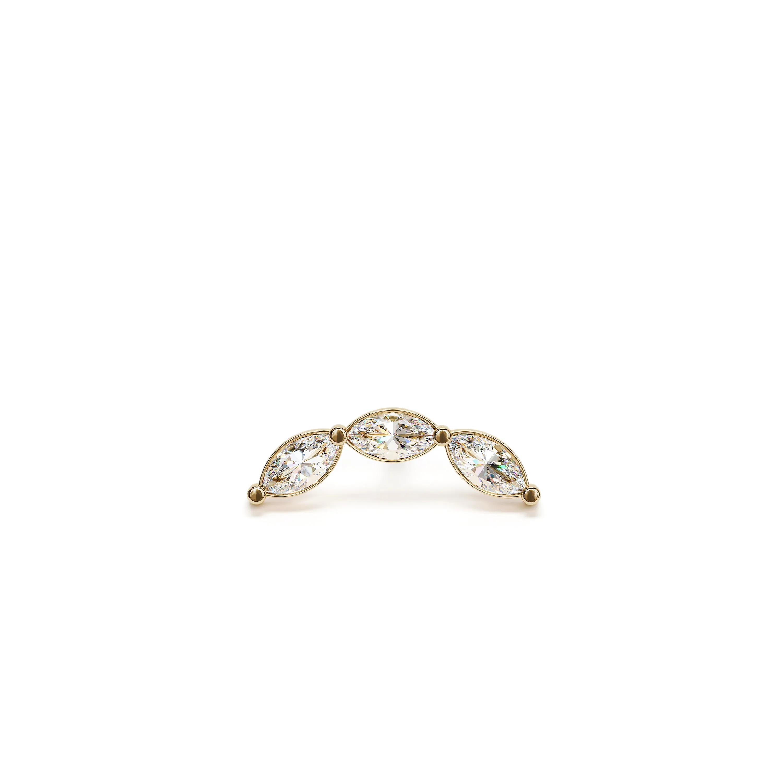 14K Gold Trio Marquise Diamond Curved Stud