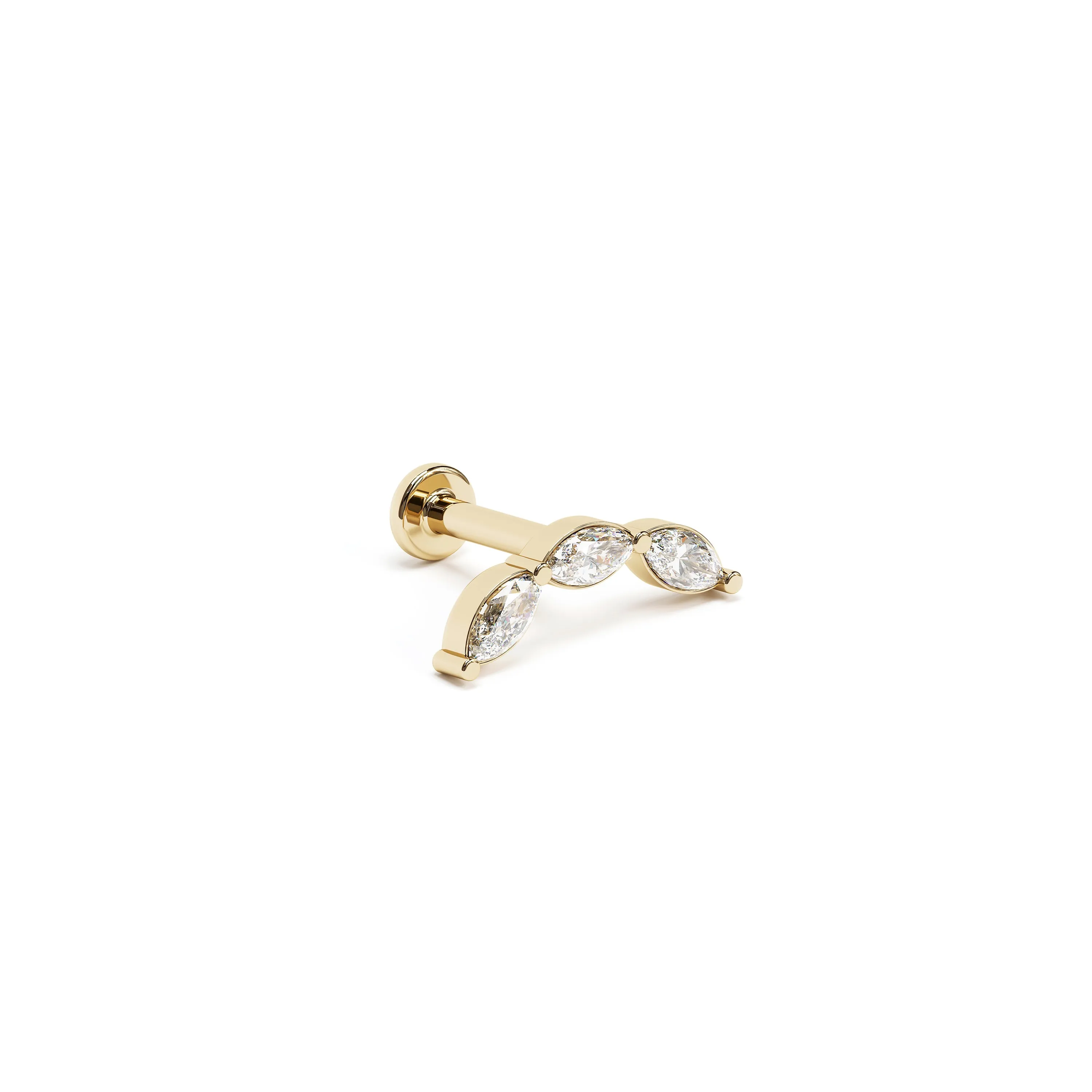 14K Gold Trio Marquise Diamond Curved Stud