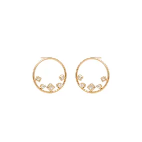 14k Nested Princess & Round Diamonds Circle Studs - SALE