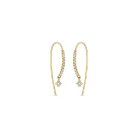 14k Pavé Diamond Bar Short Threaders with Dangling Diamond