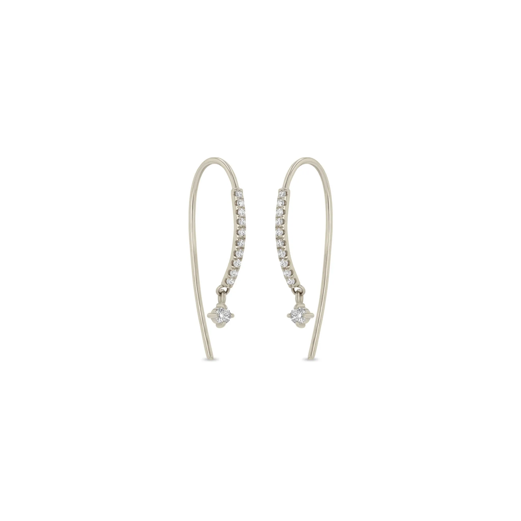 14k Pavé Diamond Bar Short Threaders with Dangling Diamond