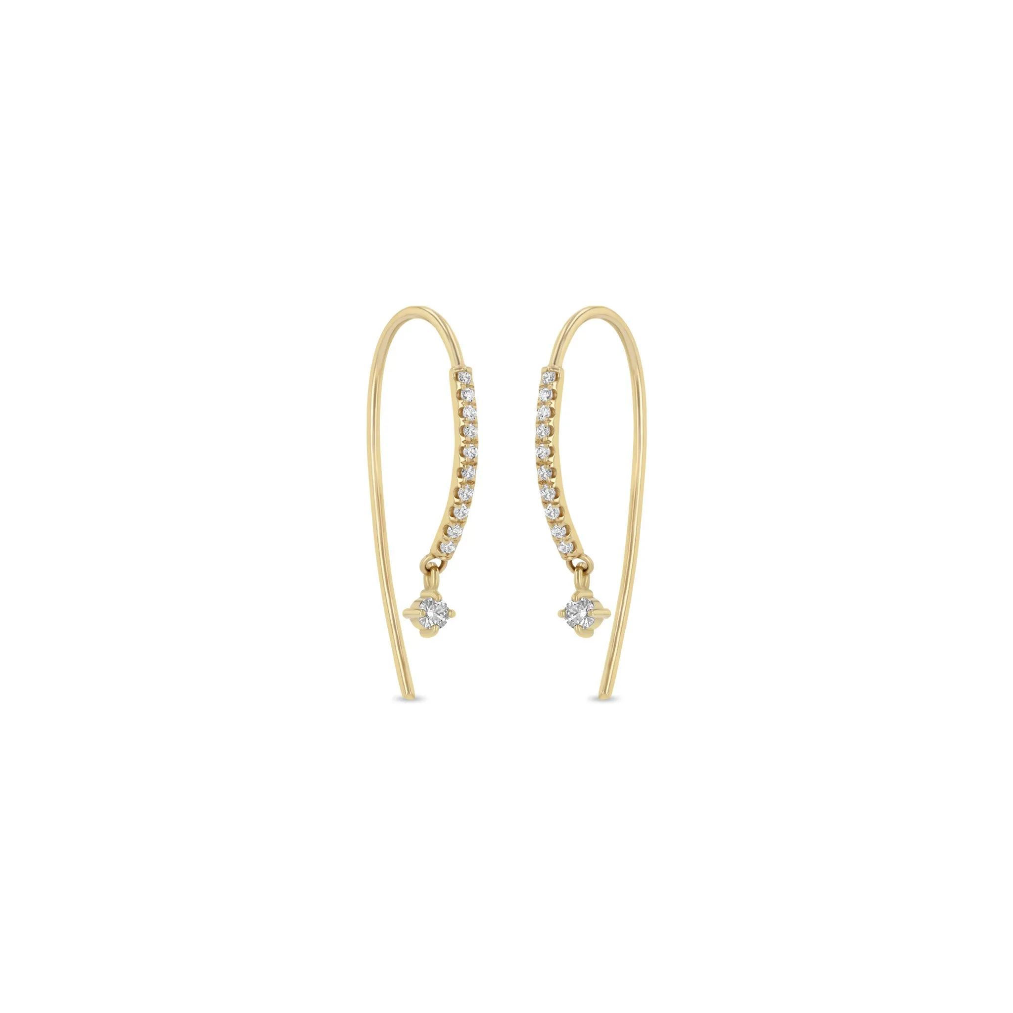 14k Pavé Diamond Bar Short Threaders with Dangling Diamond