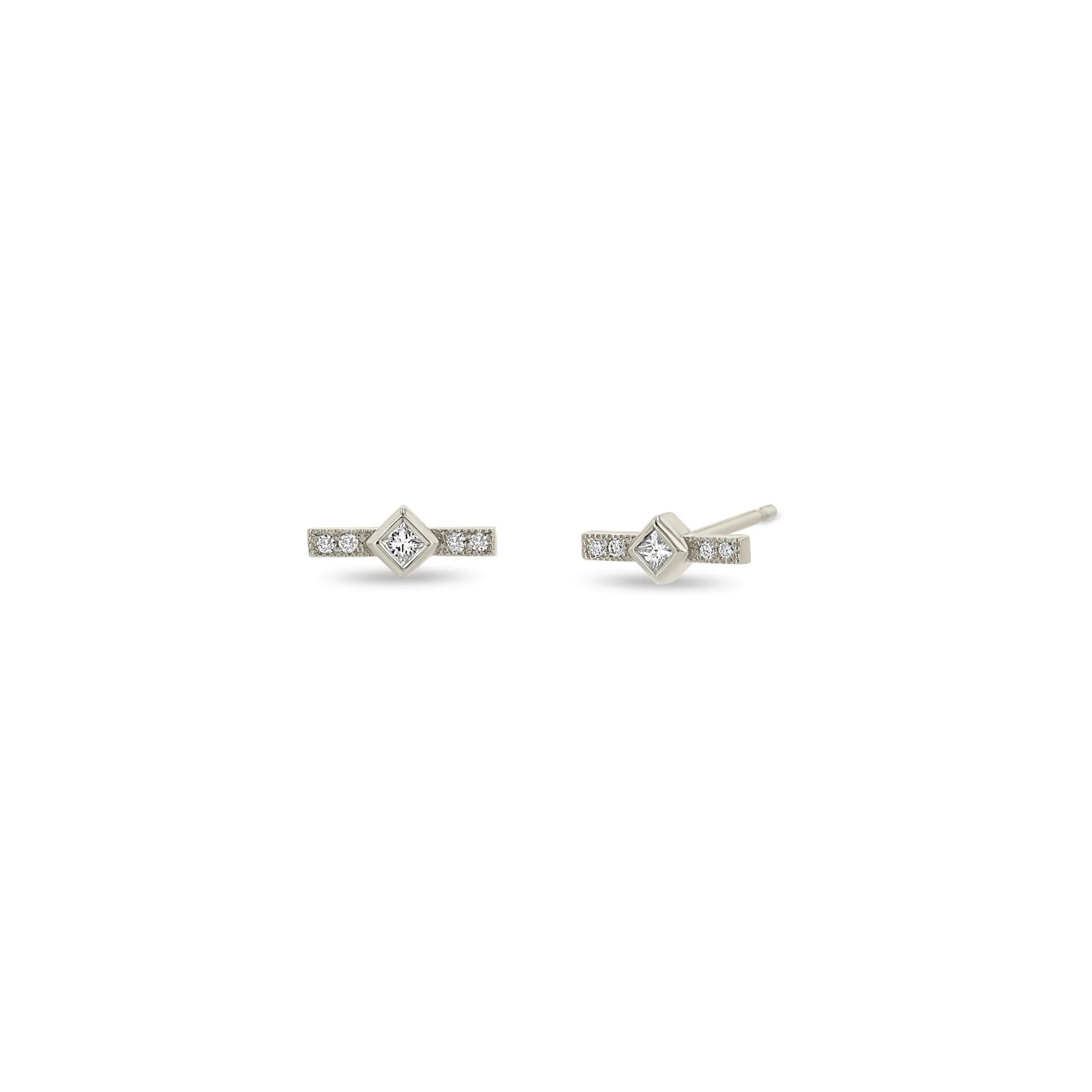 14k Princess Diamond & Diamond Bar Studs