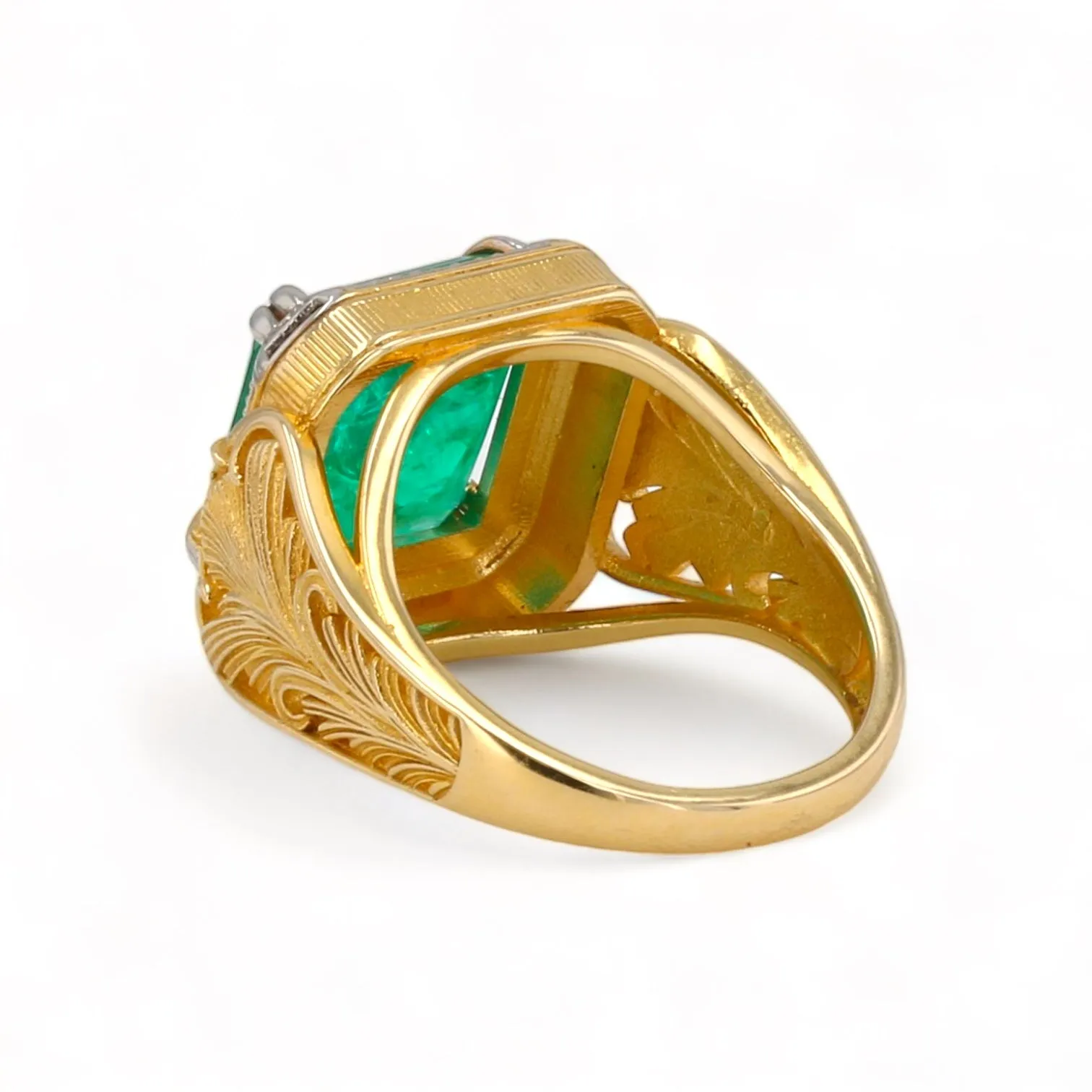 14K Yellow gold solid floral 13*13 emerald ring-3673