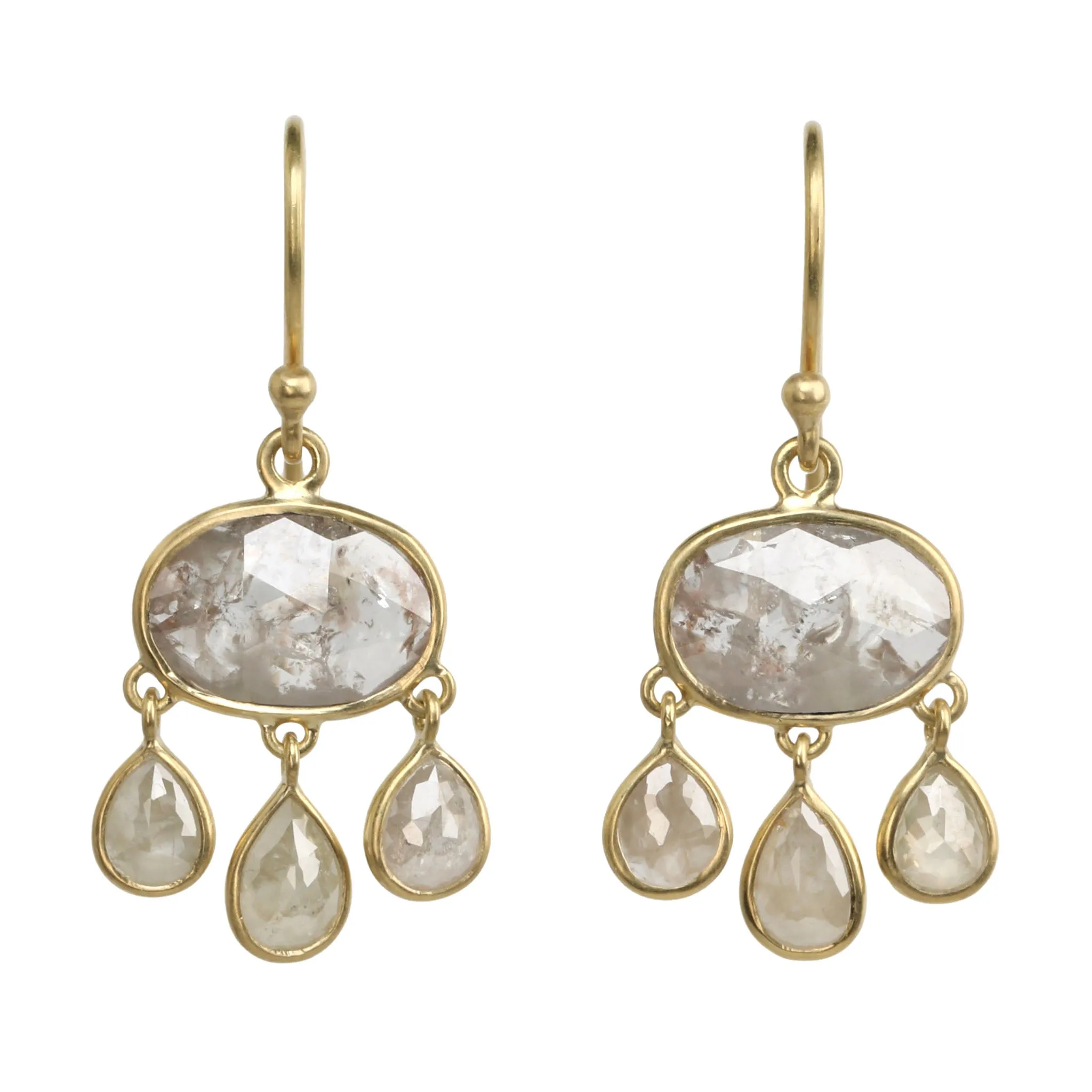 18K Gold Bezel-Set Rustic Diamond Chandelier Earrings