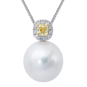 18k South Sea Pearl and Diamond Pendant Necklace