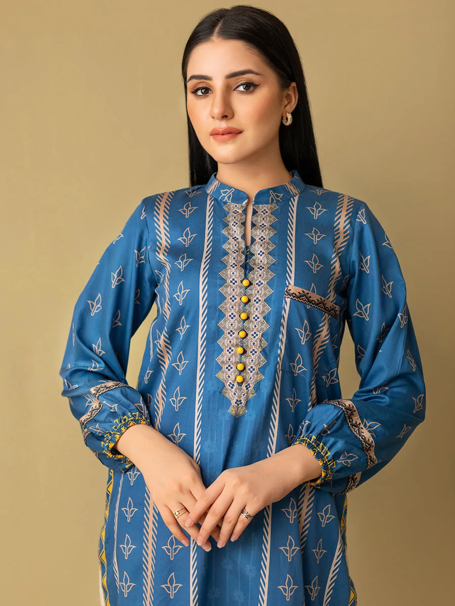 1pc - Stitched Basic Printed Cotton Silk Shirt