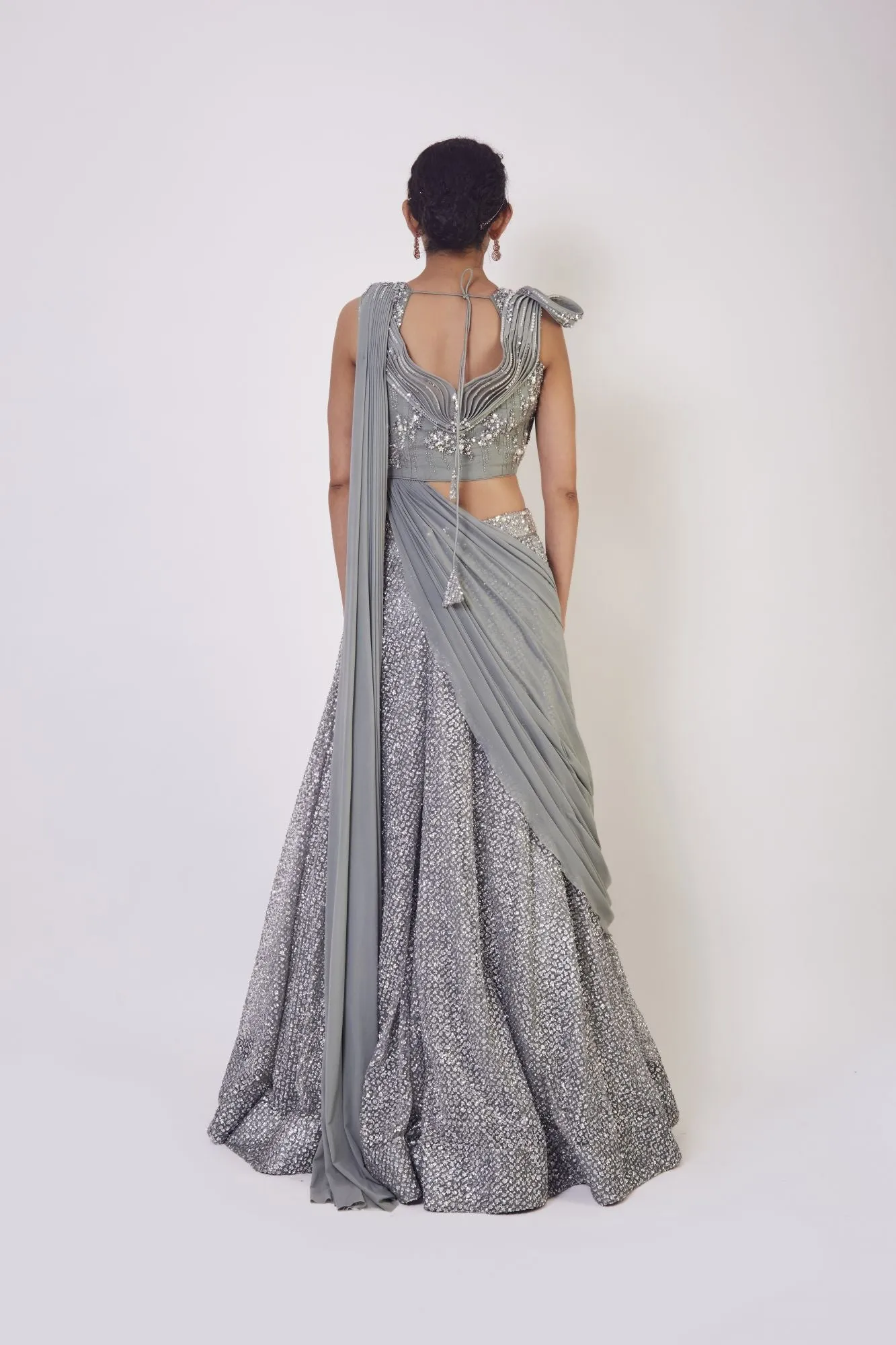 30Z347-RO Dusky Blue Satin and Organza Contemporary Lehenga