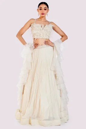 30Z382-RO Ivory Embroidered Designer Net Lehenga with Dupatta