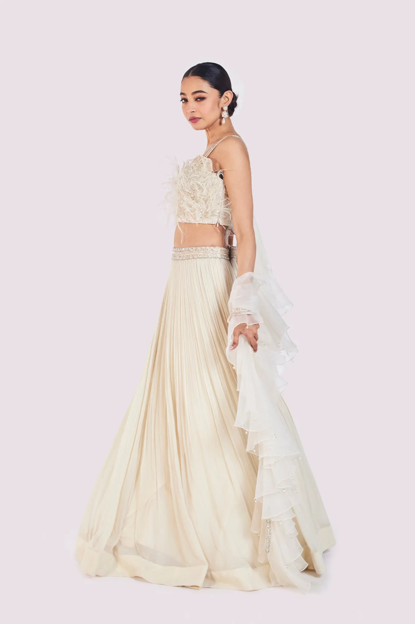 30Z382-RO Ivory Embroidered Designer Net Lehenga with Dupatta