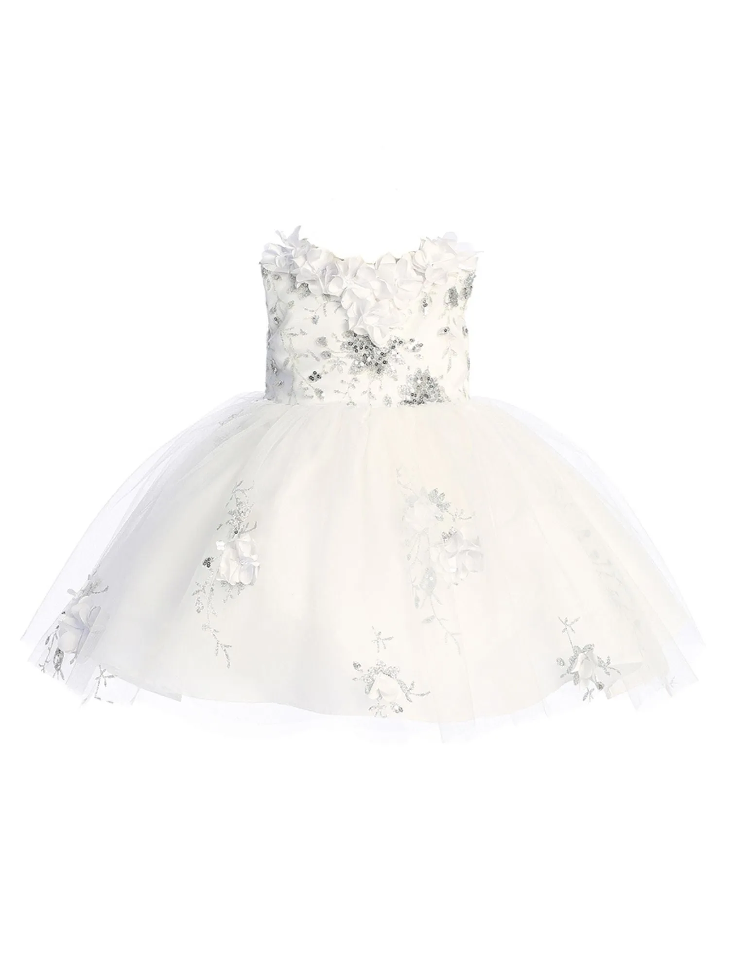 3D Flower Applique Glitter Mesh Special Occasion Dress, Sizes 6M-16