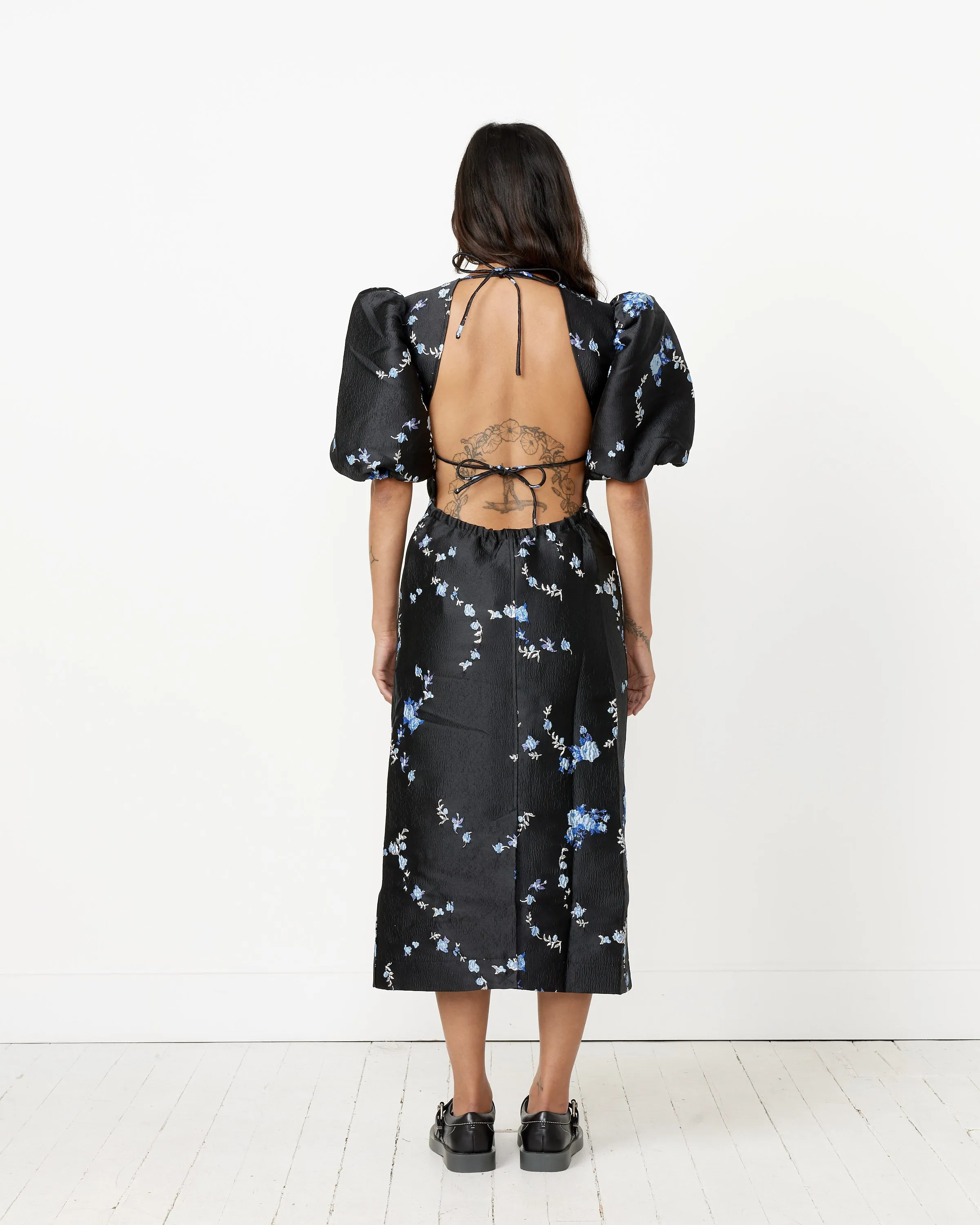 3D Jacquard Open Back Midi Dress