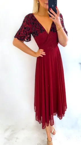 4-A1299 Tilly Burgundy Embellished Dress