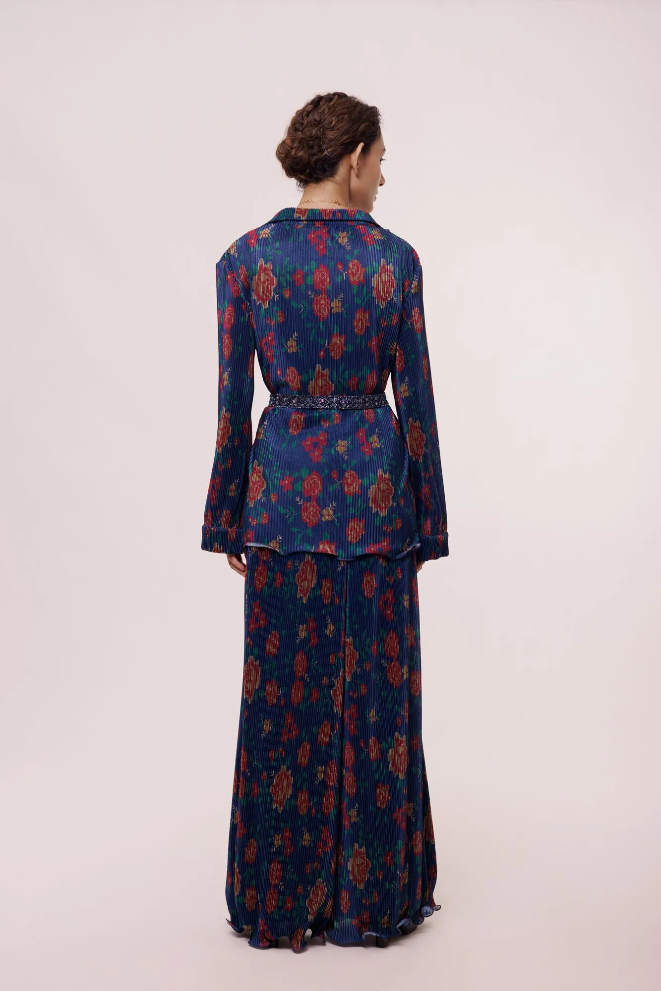 50Z952-RO Navy Blue Printed Palazzo Set