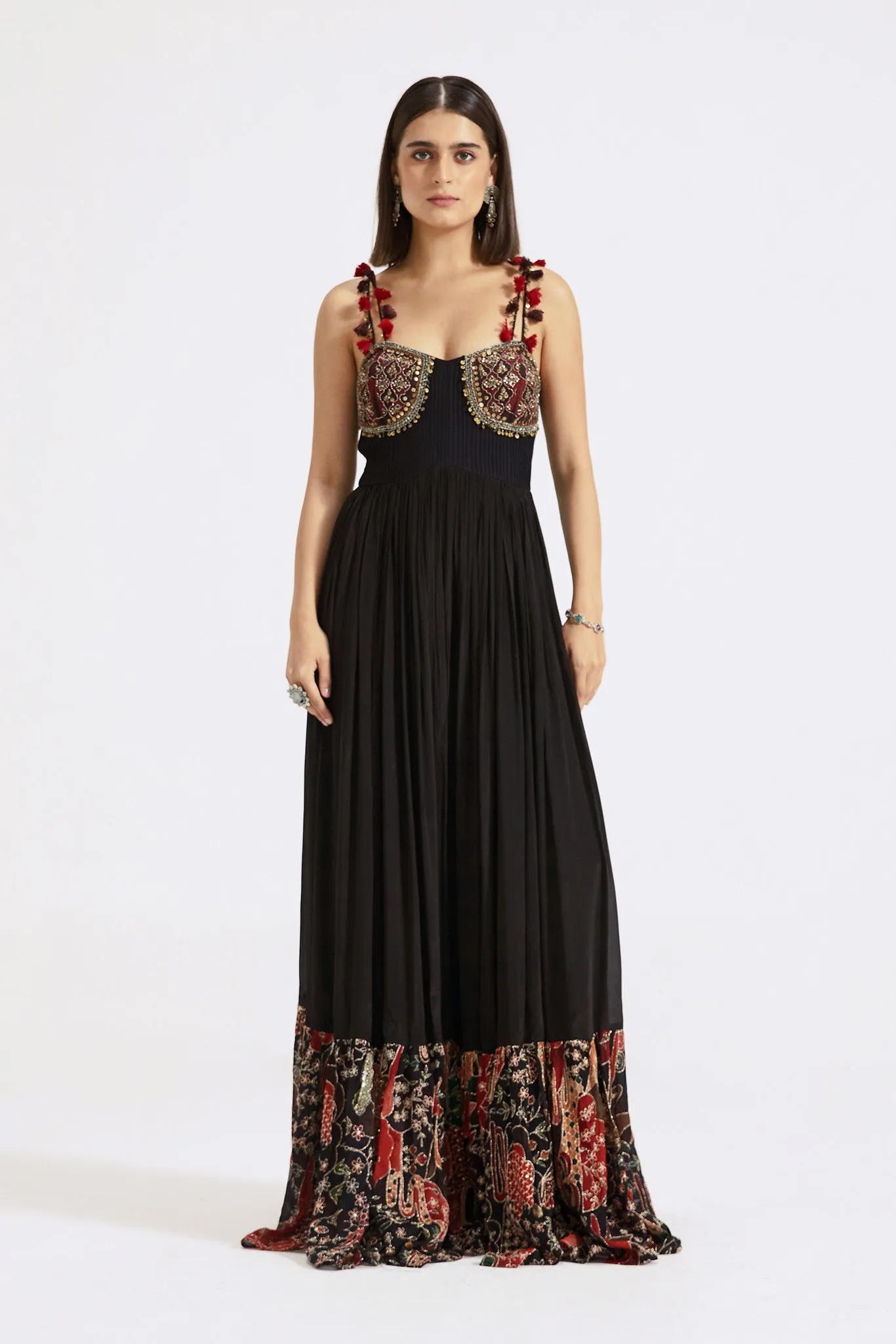 51Z014-RO Black Chinnon Embroidered Cocktail Gown