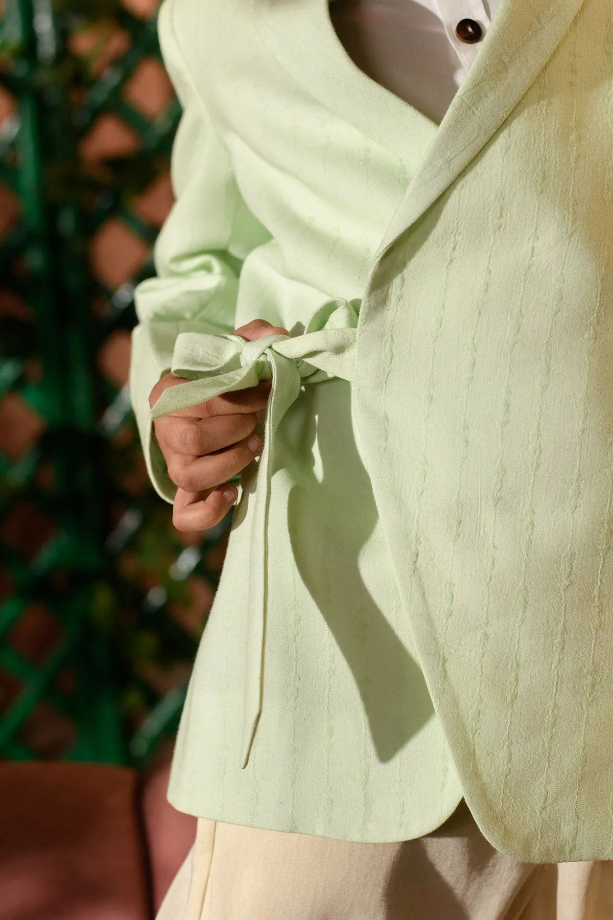 Afna  - 
 Pastel Green Blazer Paired With Vegan Silk  Trouser Set