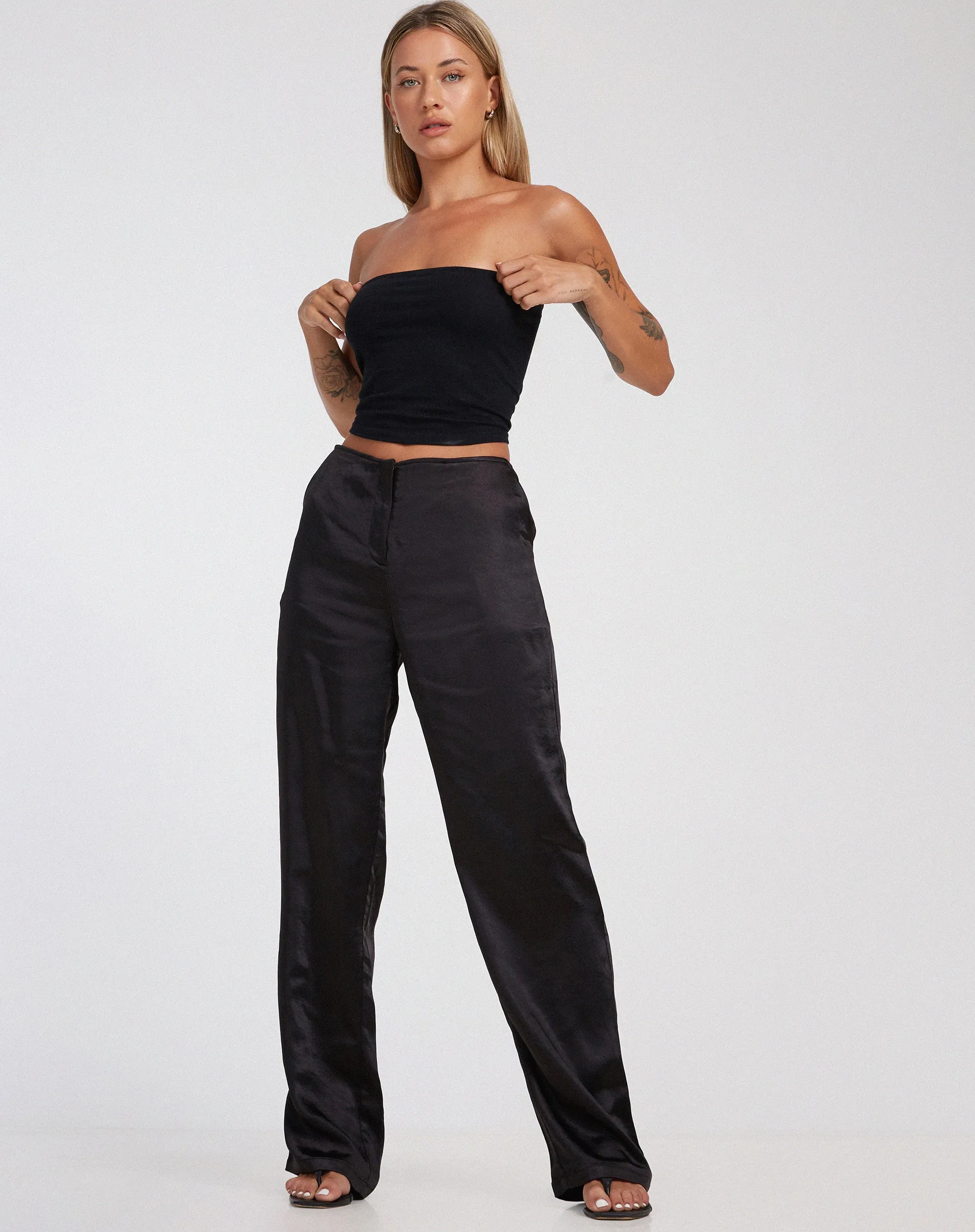 Akuna Wide Leg Trousers in Satin Black