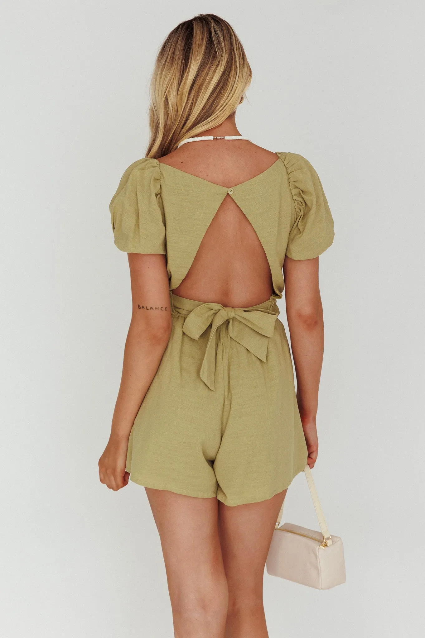 Alexis Elasticated Waist Romper Avocado