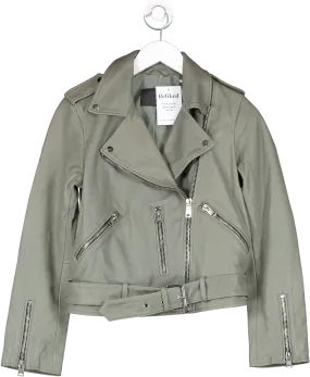 All Saints Green Leather Biker Jacket UK 10