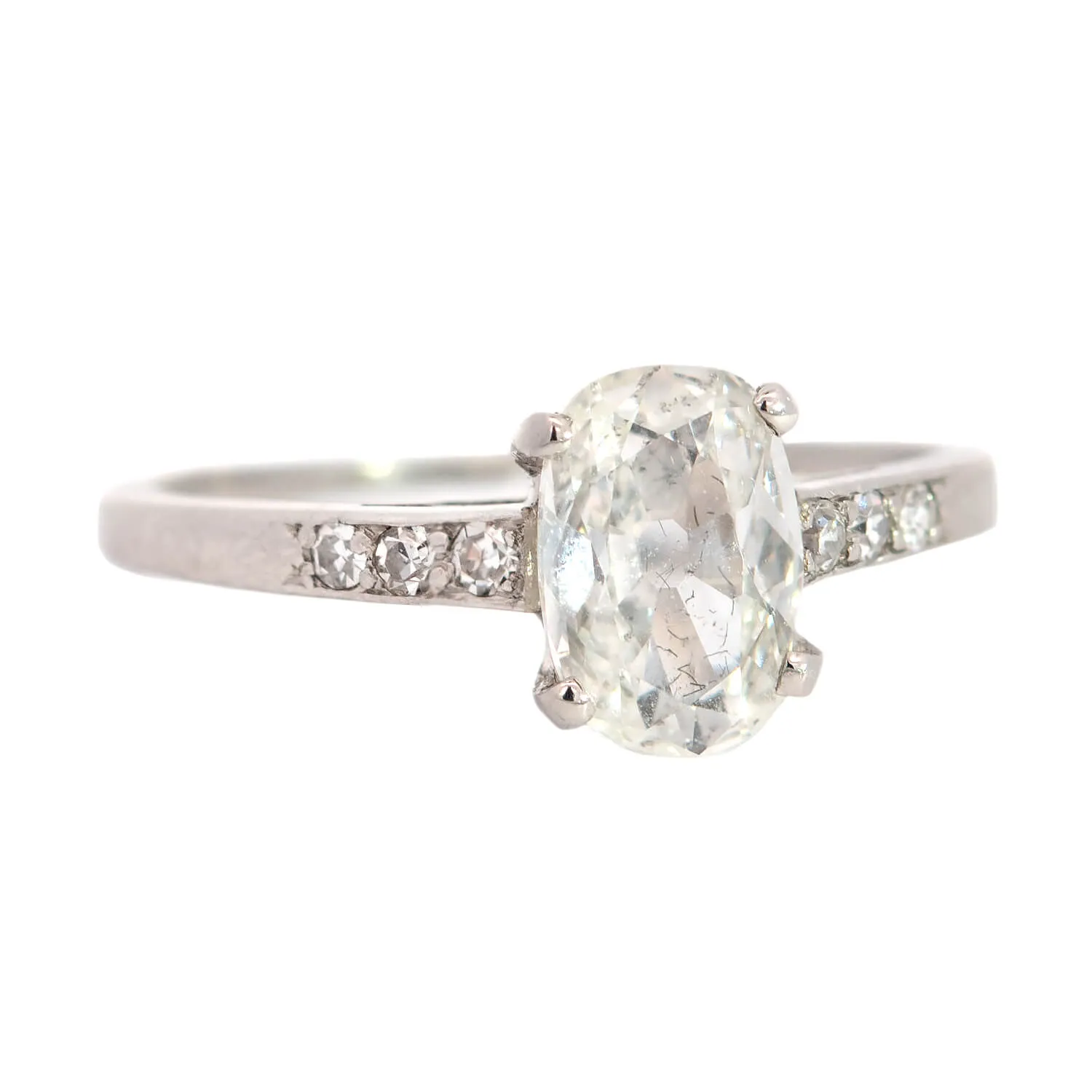 Art Deco Platinum Cushion Diamond Engagement Ring 0.90ct