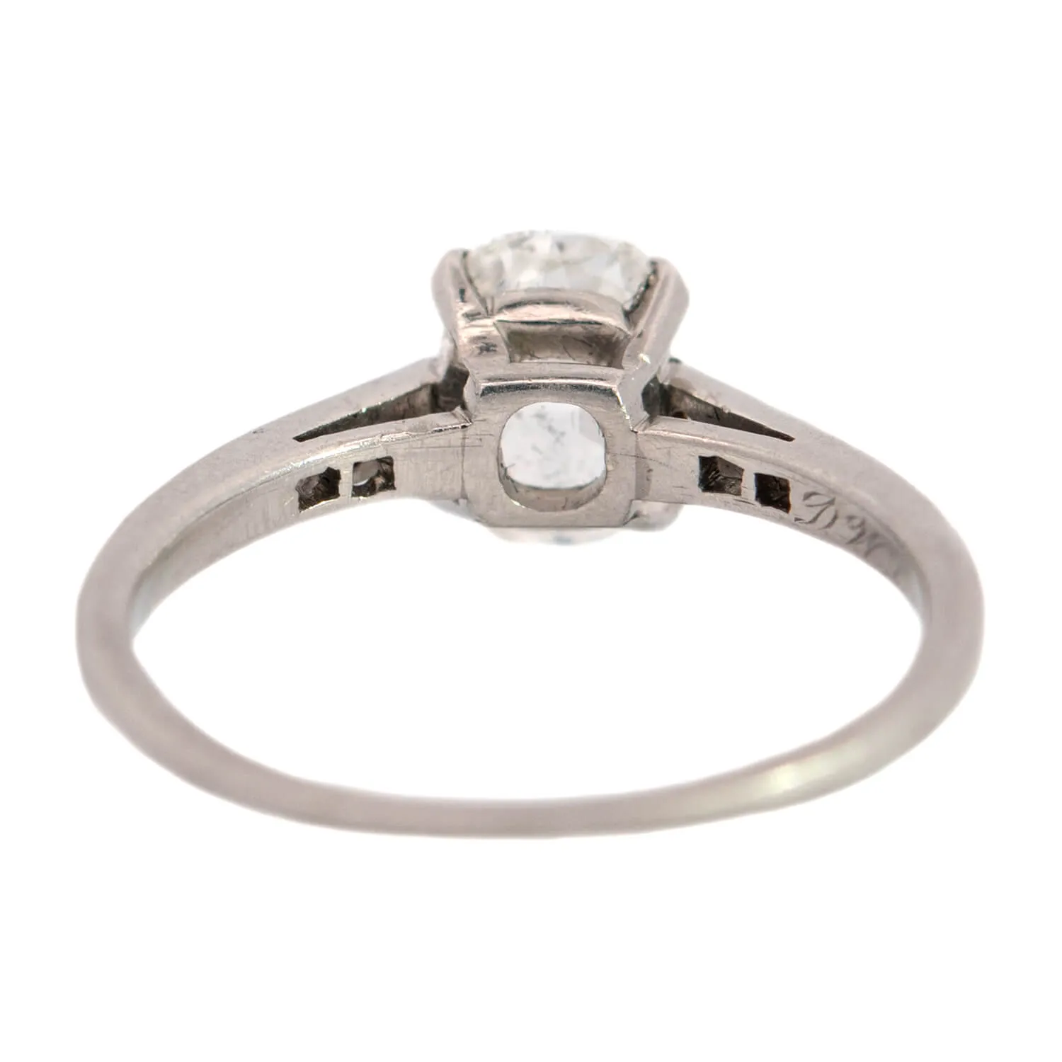 Art Deco Platinum Cushion Diamond Engagement Ring 0.90ct