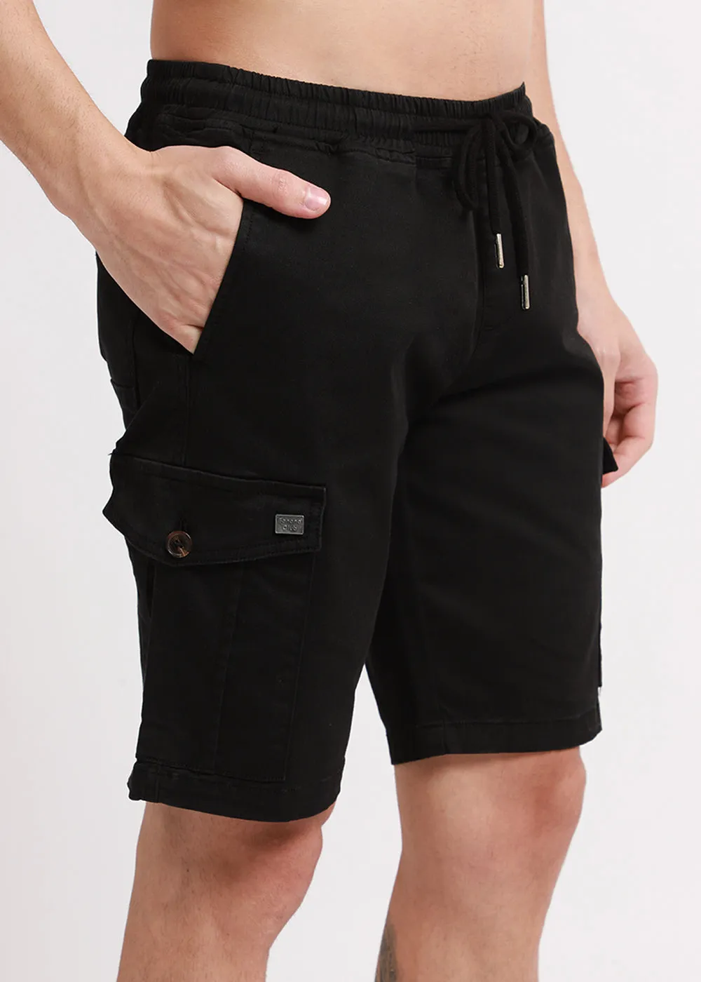 Asher Black Cotton Cargo Shorts