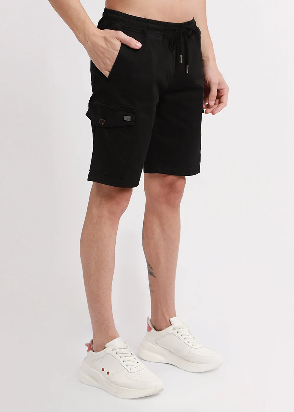 Asher Black Cotton Cargo Shorts