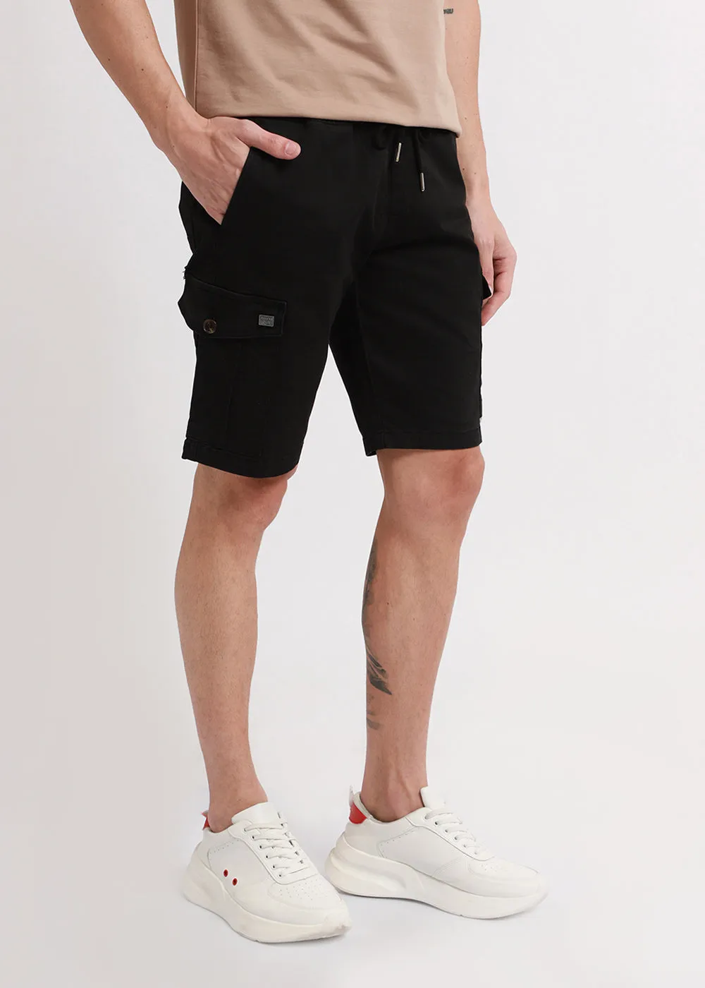 Asher Black Cotton Cargo Shorts