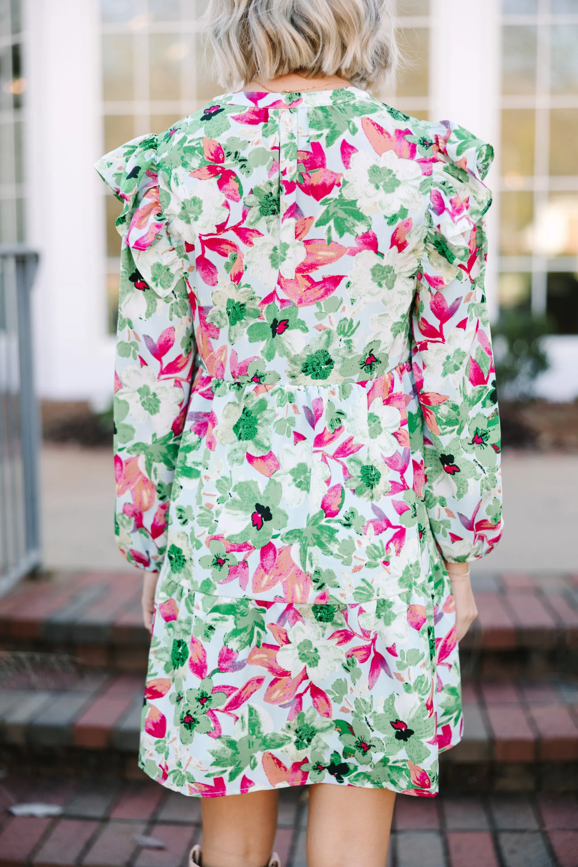 At This Time Green Floral Dress