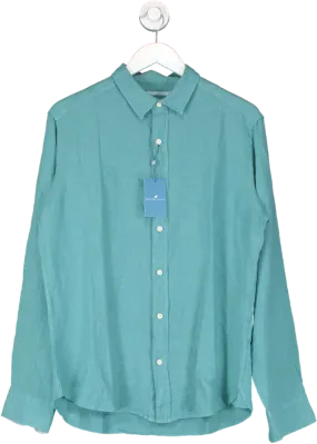 Beaufort & Blake Blue Upton Glacier Garment Dye Linen Shirt UK M