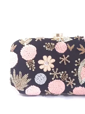 Black Allure Hand-embroidered Clutch - Rent