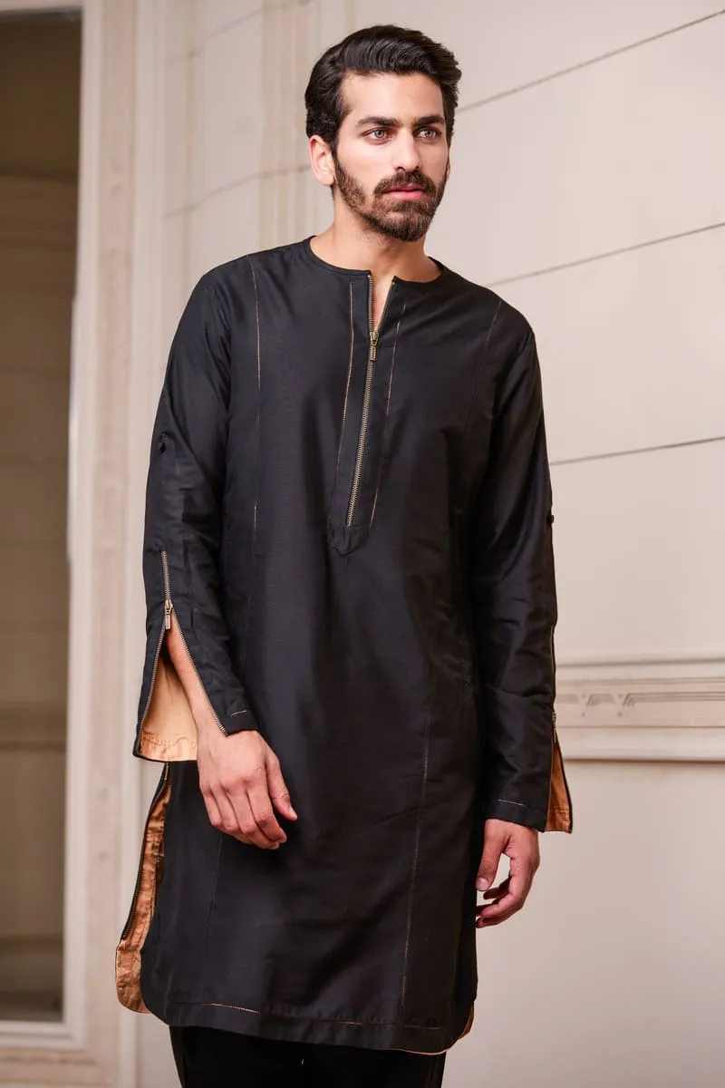 Black Contrast Lining Single Kurta