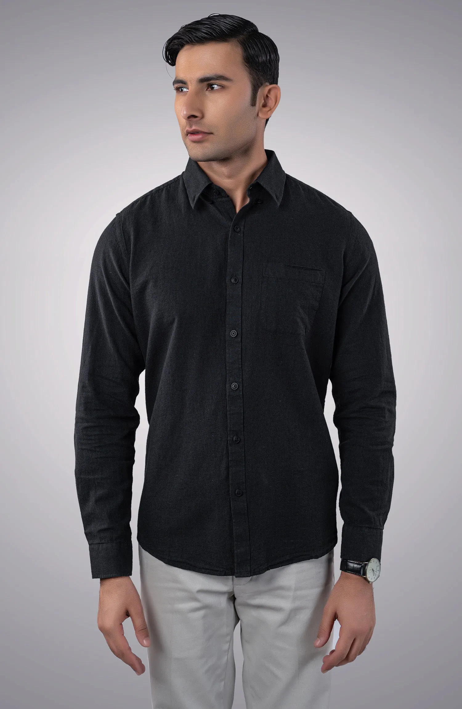 Black Cotton Linen Shirt