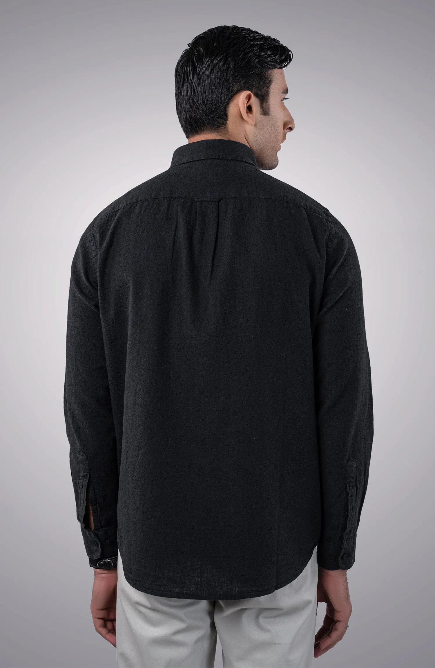 Black Cotton Linen Shirt