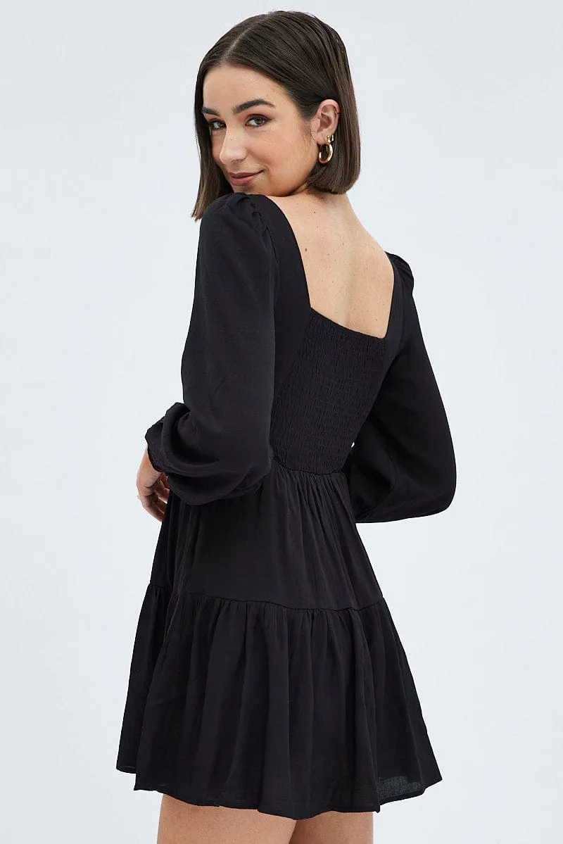 Black Fit And Flare Dress Long Sleeve Mini