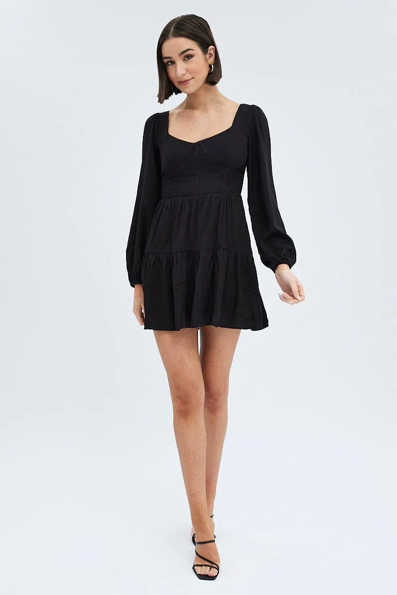 Black Fit And Flare Dress Long Sleeve Mini