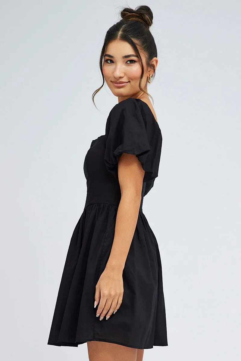 Black Fit and Flare Dress Short Sleeve