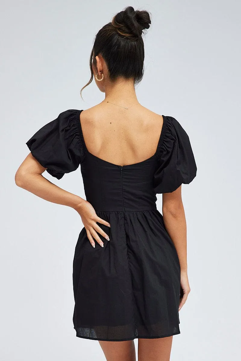 Black Fit and Flare Dress Short Sleeve