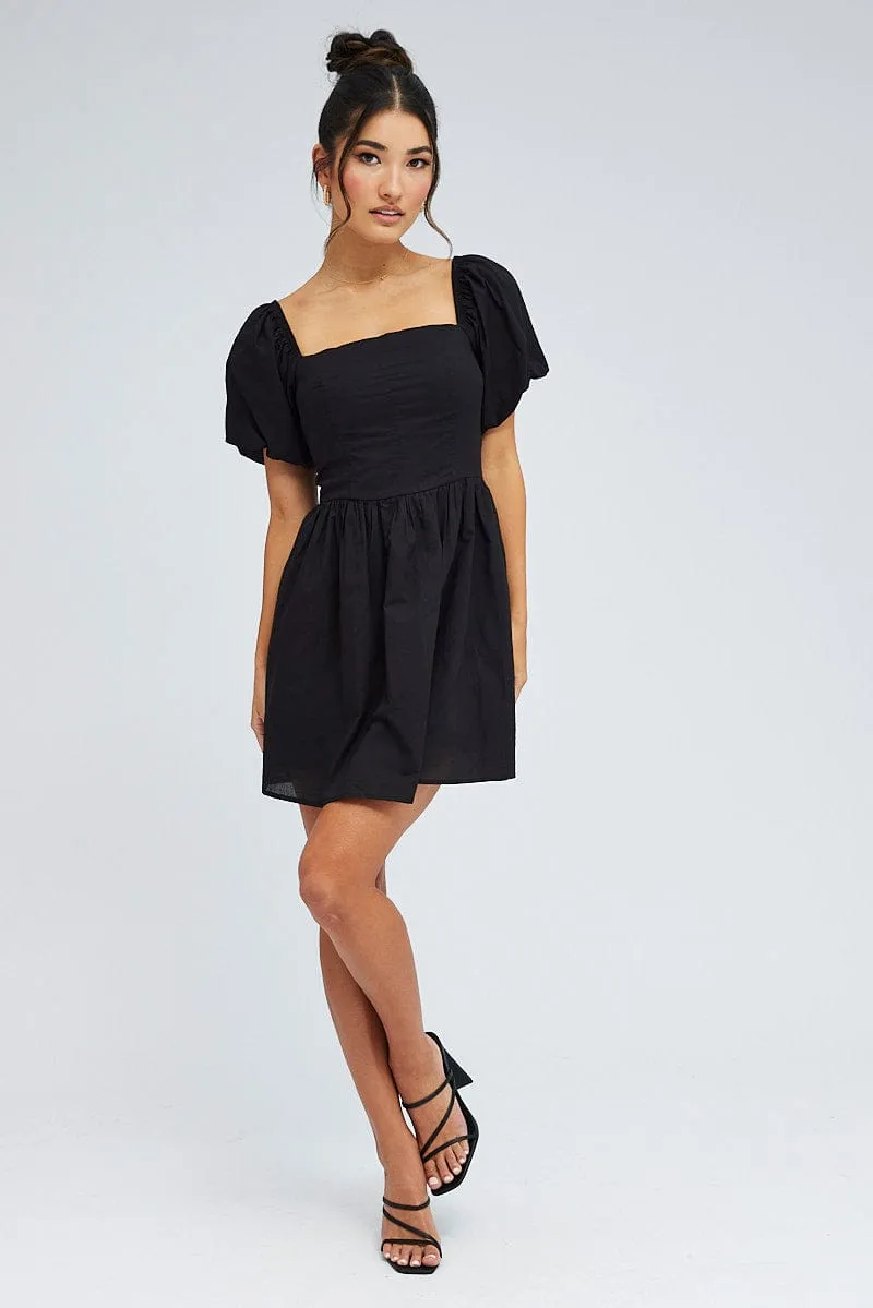 Black Fit and Flare Dress Short Sleeve