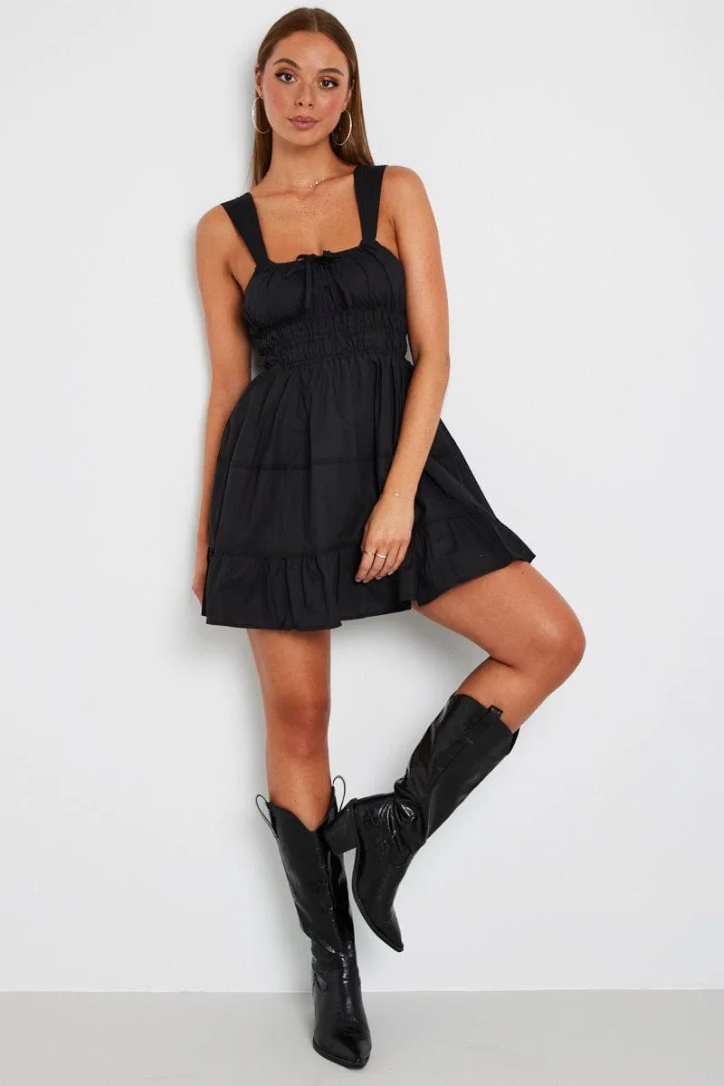 Black Fit and Flare Dress Tiered