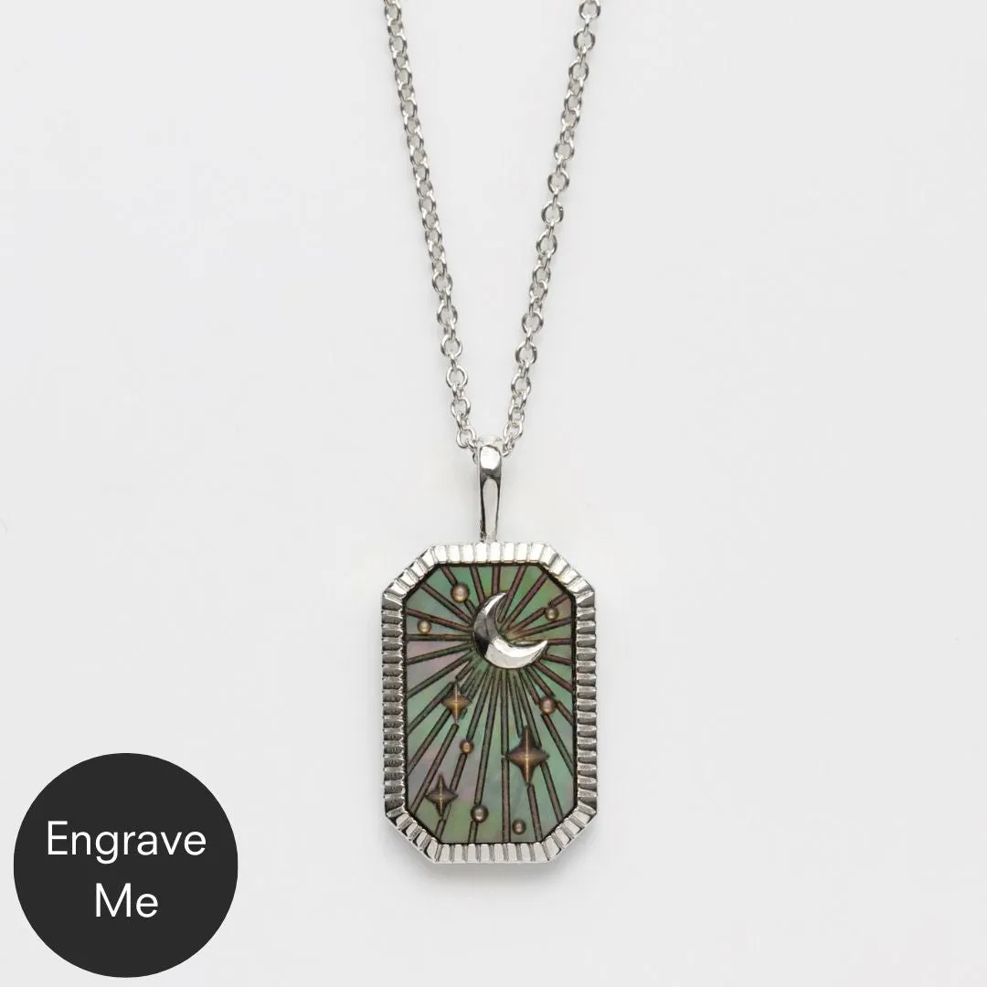 Black Mother Of Pearl Tarot Card Engravable Necklace