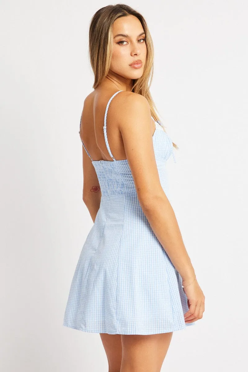 Blue Check Mini Dress Strappy