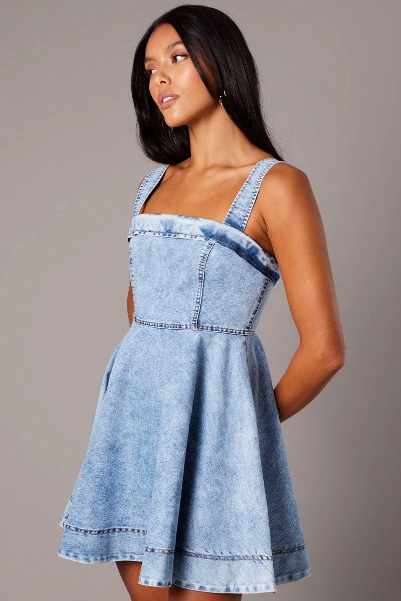 Blue Fit And Flare Dress Mini