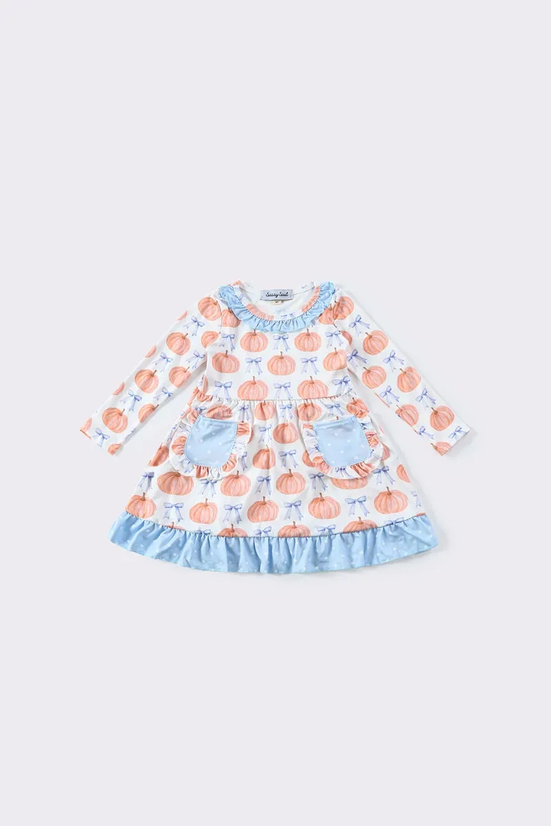 Blue pumpkin pocket ruffle dress pre order 8-07-2024