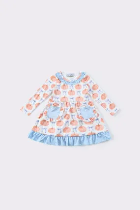 Blue pumpkin pocket ruffle dress pre order 8-07-2024